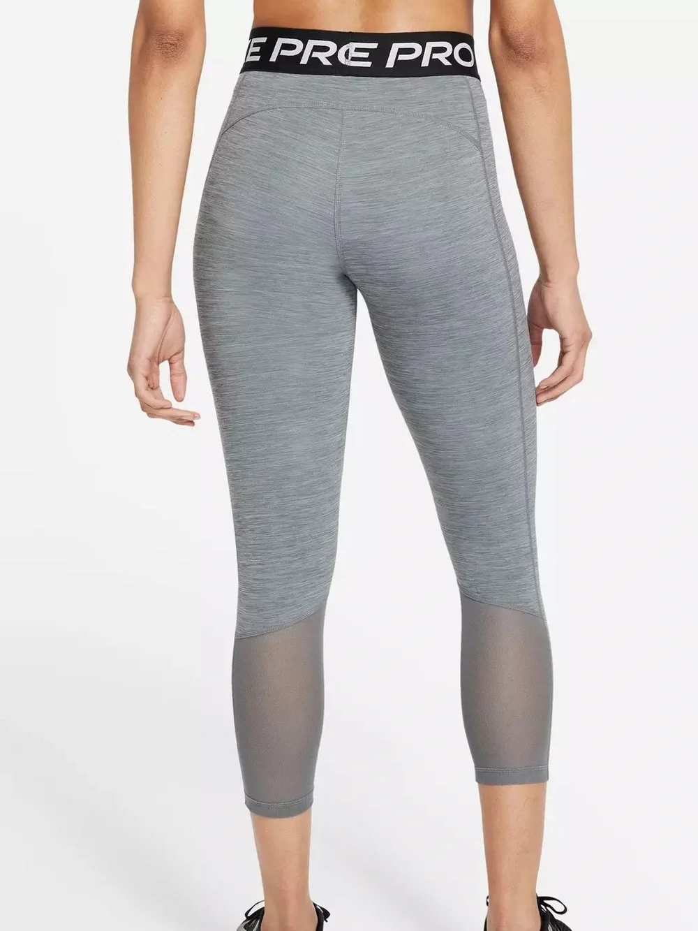 Nike PRO Womens Size Medium Midrise Crop Leggings Pant Mesh Panels Gray